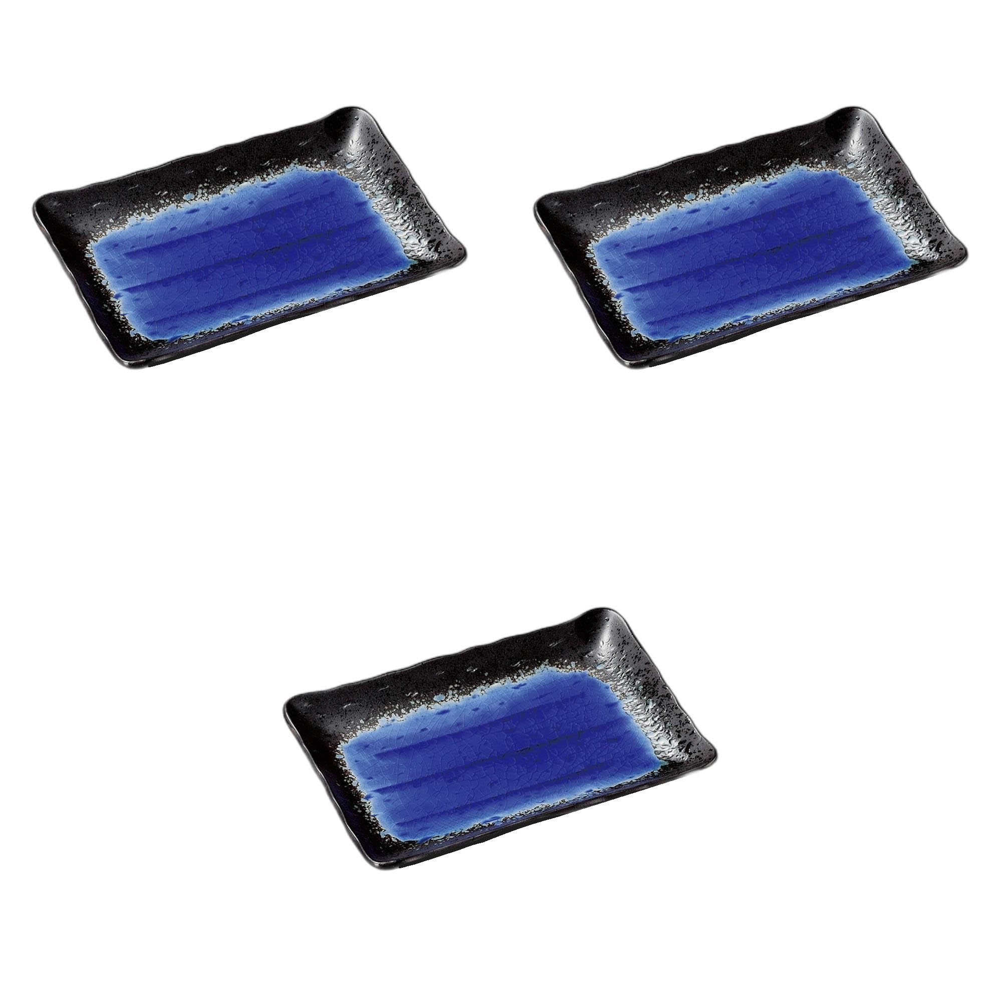 

Set of 3 Deep Sea Pottery Plates x 14 x 3 Ceramic Pottery Plates by Setomonohonpo (Blue) [21 cm] синий