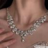 Super Flash Full Diamond Zircon Fringed Necklace Earrings Set Light Luxury High-end Temperament Collarbone Chain Dinner Accessories Wholesale