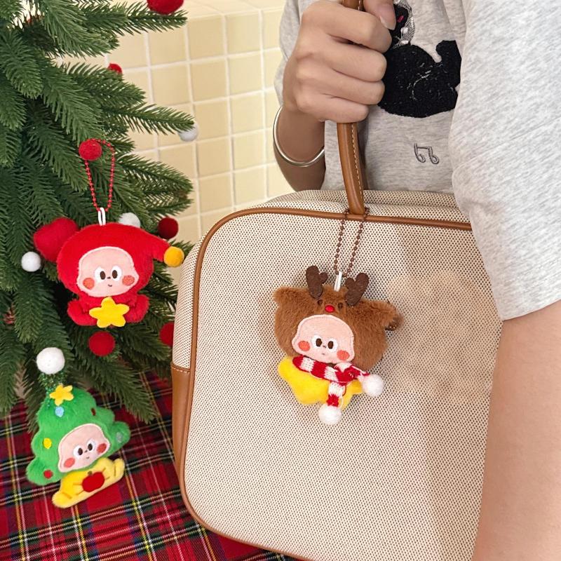 Cute Christmas Plush Doll Keychain Mini Soft Stuffed Figure Pendant For Bag Decor Christmas Gifts Holiday Party Ornaments