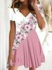 European and American fashion summer new floral dress floral V-neck short-sleeved dress