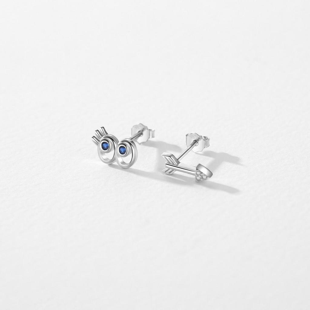 MODIAN 925 Sterlingsilber Niedliche Kleine Blaue Augen Und Pfeil Ohrstecker Asymmetrie Ohrringe für Frauen Geburtstags Schmuck Geschenk