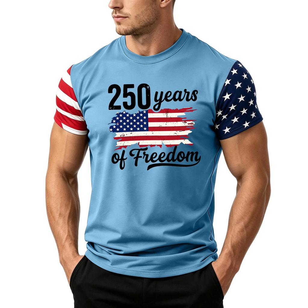 Men's Independence Day Flag Print Short Sleeve T-Shirt, Loose Casual Daily Summer Tops