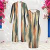 Women Plus Size Printed Two Piece Set Long Sleeve Open Front Cardigan Sleeveless Bodycon Dress