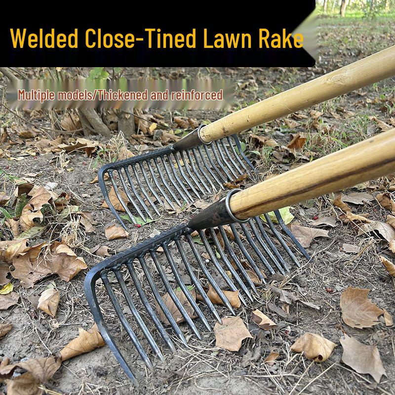 Old-Fashioned Fine-Toothed Stone and Clamming Rake Set for Raking Grass, Leaves, and Leveling Soil