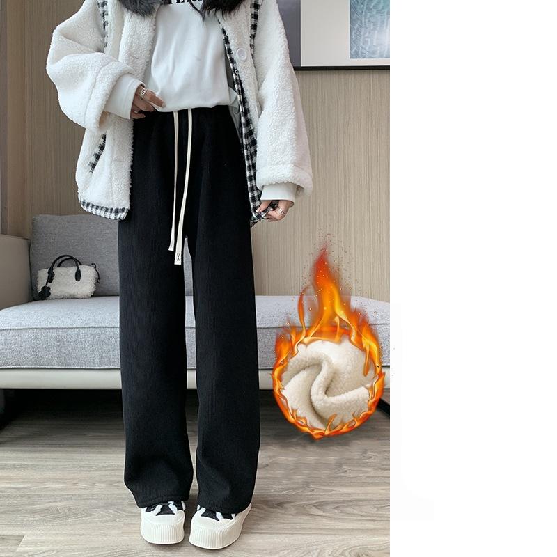 Autumn Winter The Season Women's Wide Leg Pants Drapey Corduroy Fleece Lined Straight Cut Slimming Versatile Tencel Narrow