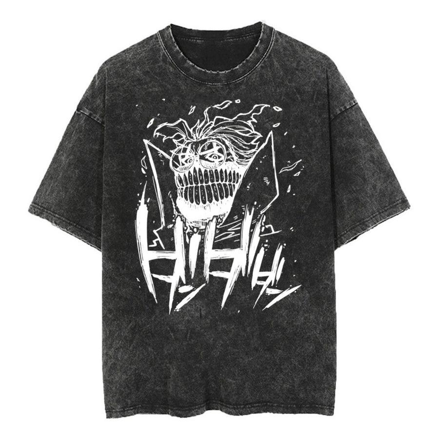Manga Print T-shirt For Men Women Clothing Short Sleeve Tees Tops Harajuku Vintage Washed Oversized