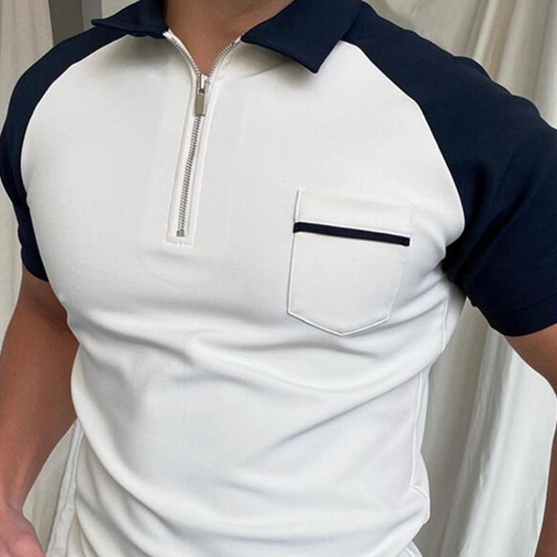 New Polo Shirt Zip Knit Jacquard Men's T-shirt Tops