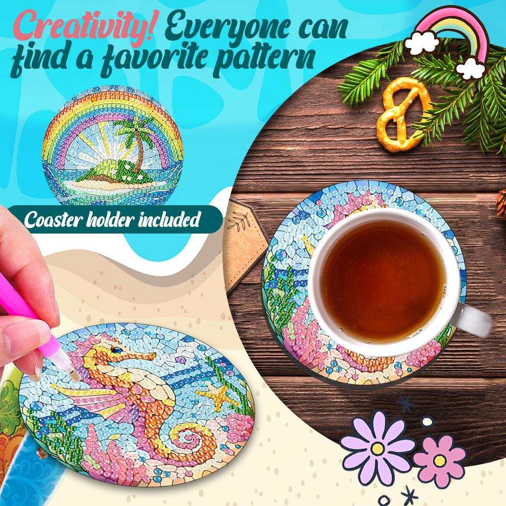 6 ks DIY podložek pod hrnky s diamantovým malováním, sada s držákem, podložky pod hrnky s diamantovým malováním pro začátečníky i dospělé, umělecké a řemeslné potřeby