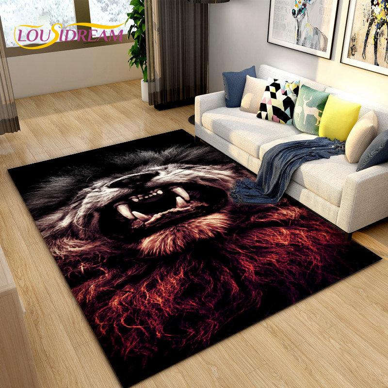 3D Beast Lion Cartoon Animal Area Rug Carpet for Living Room Bedroom Playroom Sofa decor home Non-slip rug Floor Mat Soft
