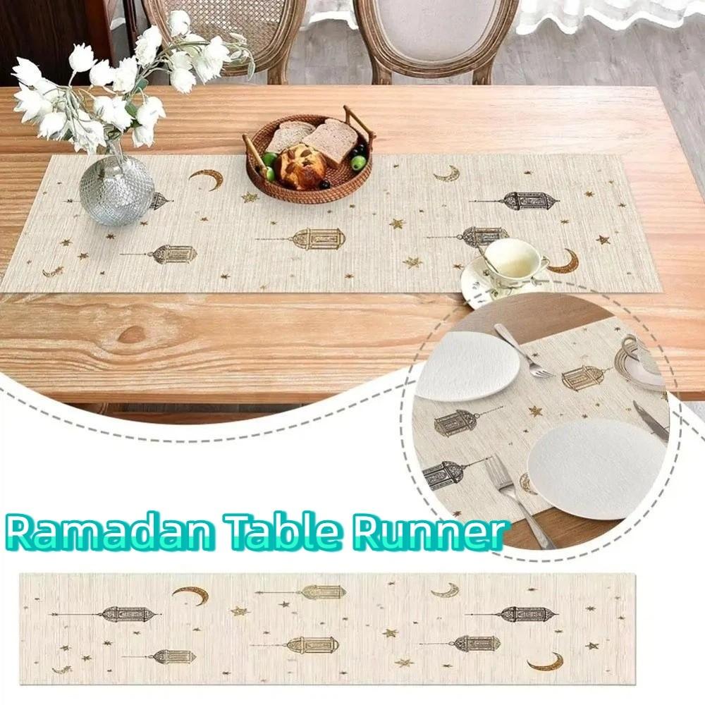 Vintage Moon Star Table Runner Washable Dinner Table Cloth Ramadan Table Runner  Kitchen