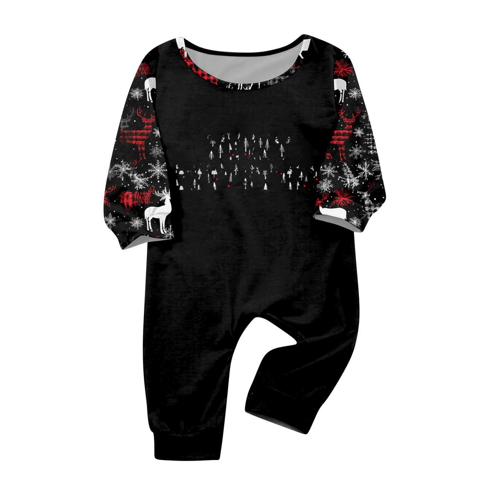 Christmas Print Parent-Child Matching Pajama Set with Neck, Long Sleeves and Pants