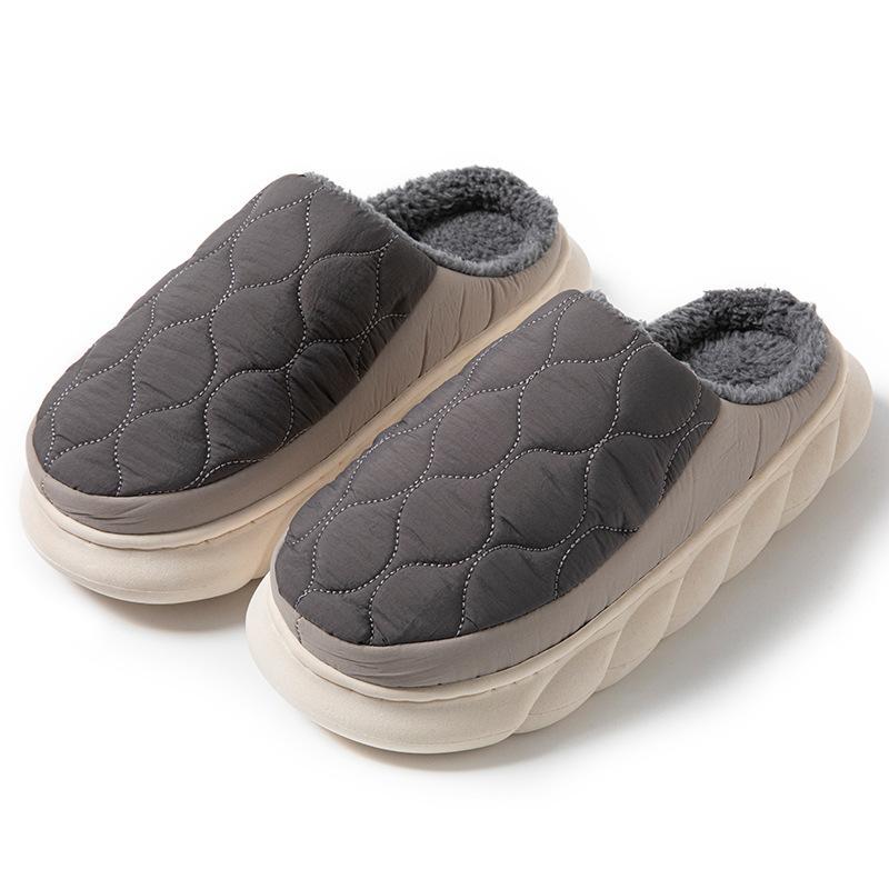 Large size cotton slippers non-slip waterproof down cloth indoor warm home thick bottom slippers home winter
