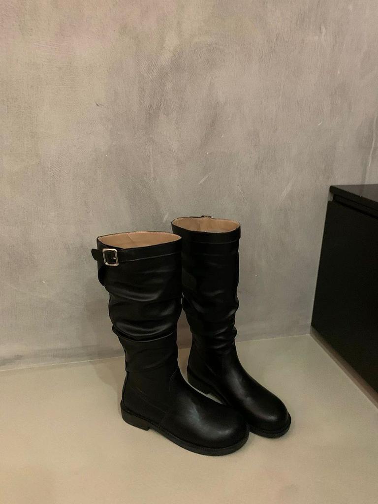 But knee long British knight boots retro western cowboy boots Korean boots slim pleated pile boots women