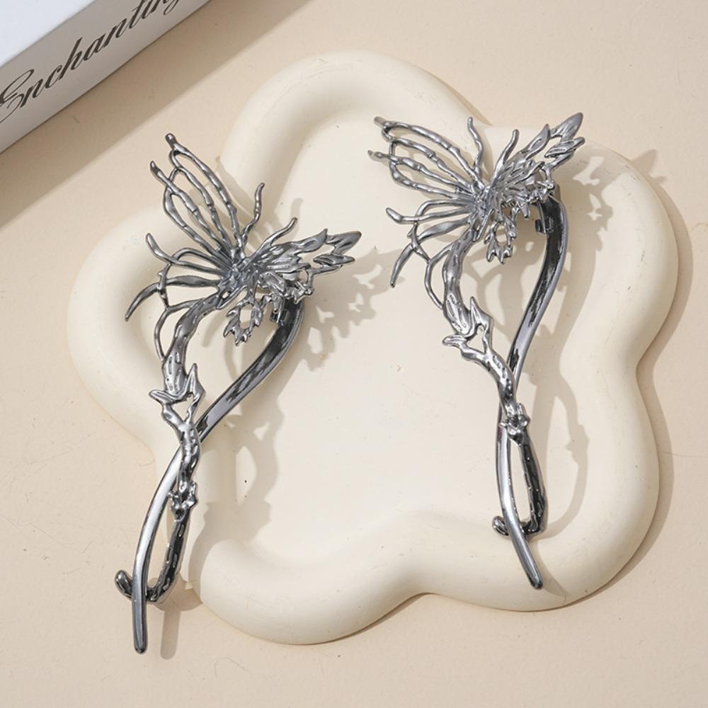 1pc Gothic Silver Metallic Hair Pins Intricate Butterfly Flower Design Perfect for Fantasy Inspired Looks Dark Academia Styles