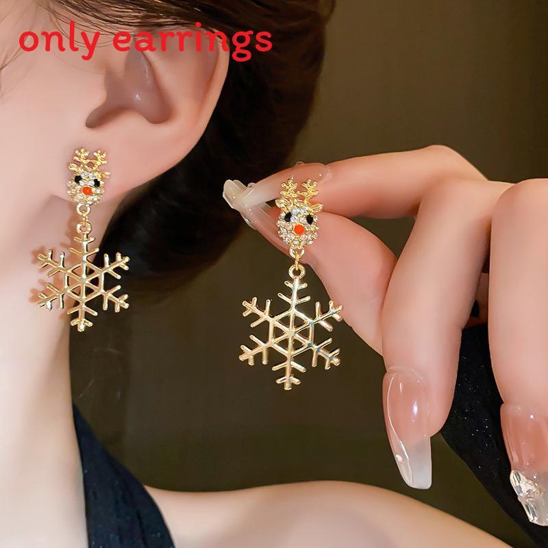 

Winter Season Alloy Earrings With Santa And Reindeer Motifs For Festive Fashion Snowflake