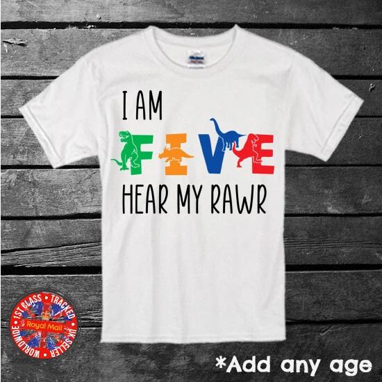 Dinosaur Personalised Birthday T-shirt Boys Girls Kids Gift L