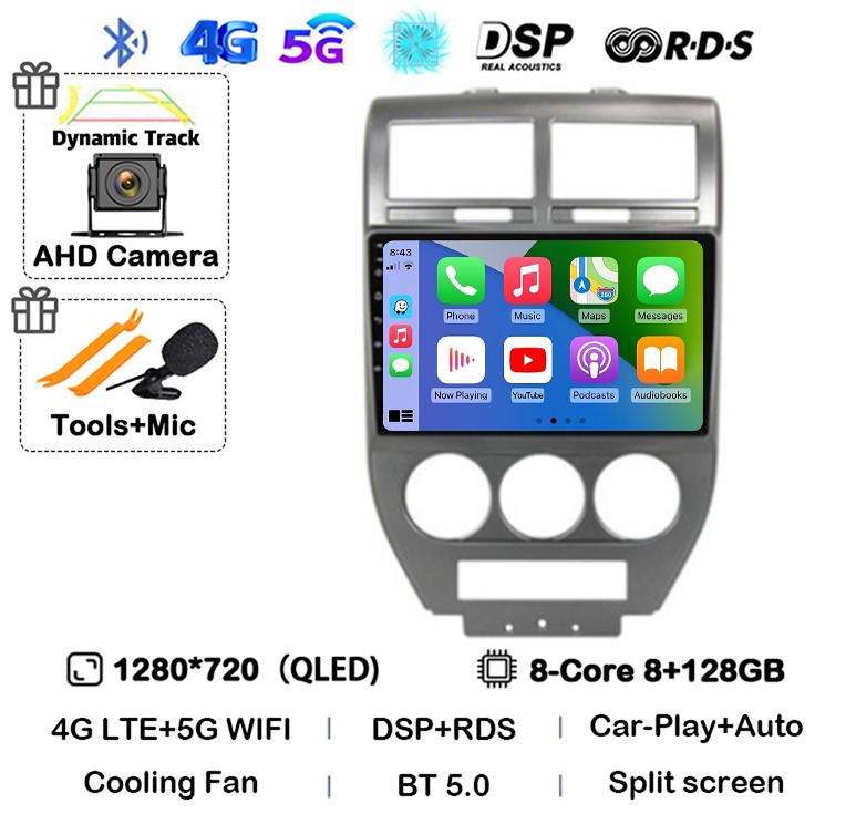Android 14 Auto 4G+WIFI For Dodge Caliber Jeep Compass 1 MK Patriot 2006 - 2010 Car Radio Multimedia Video Player GPS 360 Camera