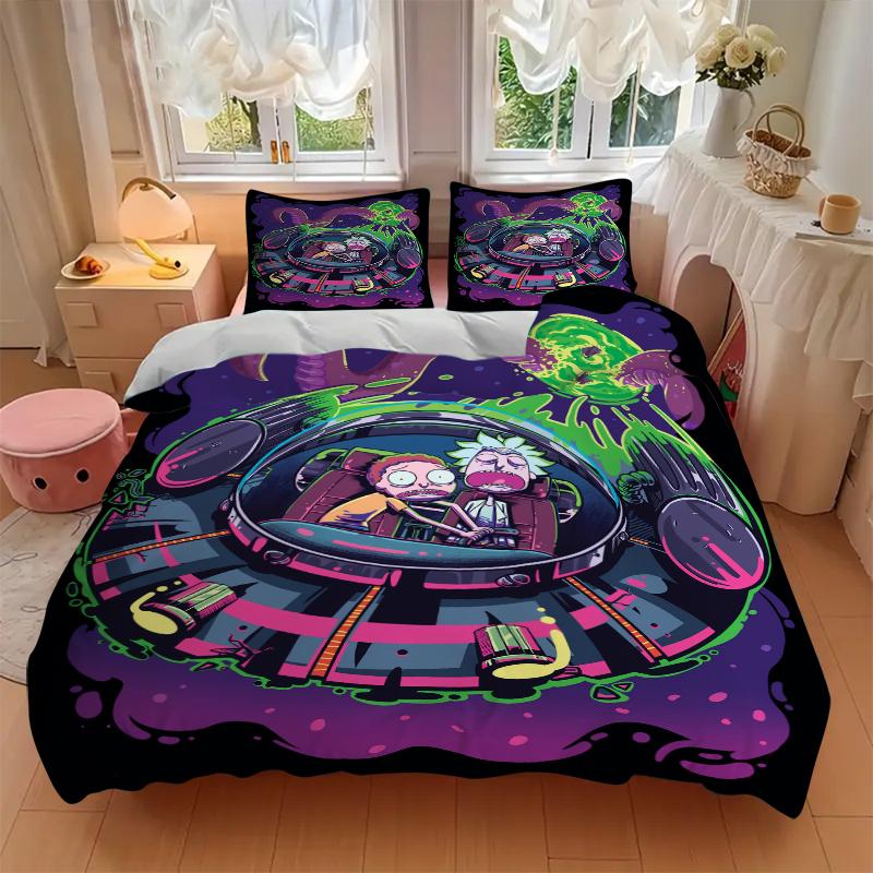 3Pcs Space Adventure Duo Bedding Set Soft Fabric Duvet Cover Pillowcases Christmas Xmas Halloween Gift 1 Duvet Cover 2 Pillowcase L1316