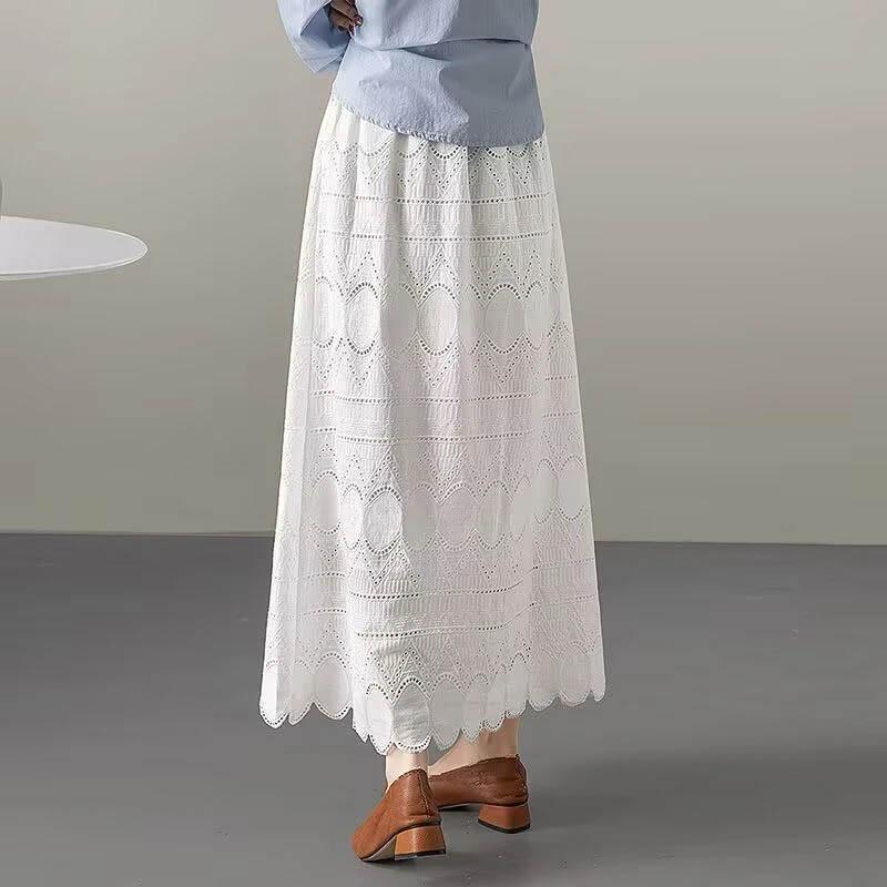 Half-body Skirt Women Lace Hollowed Out Casual High Waist Lace Comfortable Cotton Half Skirt