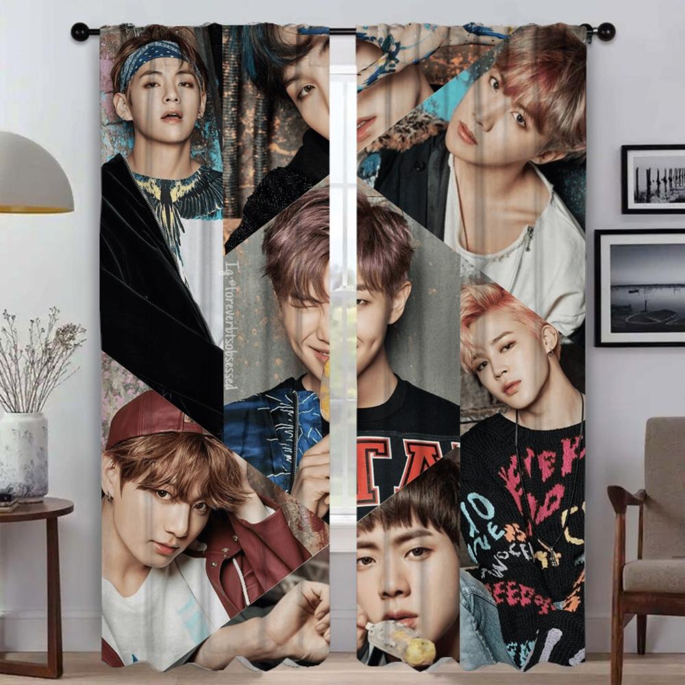 

B-BTS Window Curtain for Room 2 Panel Anti-mosquito Curtains for Camera Partition Halloween Decoration Home Interior Curtains W96xH137cmx2pcs-CL