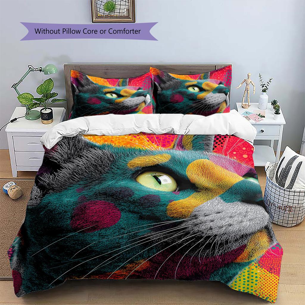 Cat Head Pattern Bedding Quilt Set Home Decoration Gift (1 * duvet cover + 2 * pillowcase without core)
