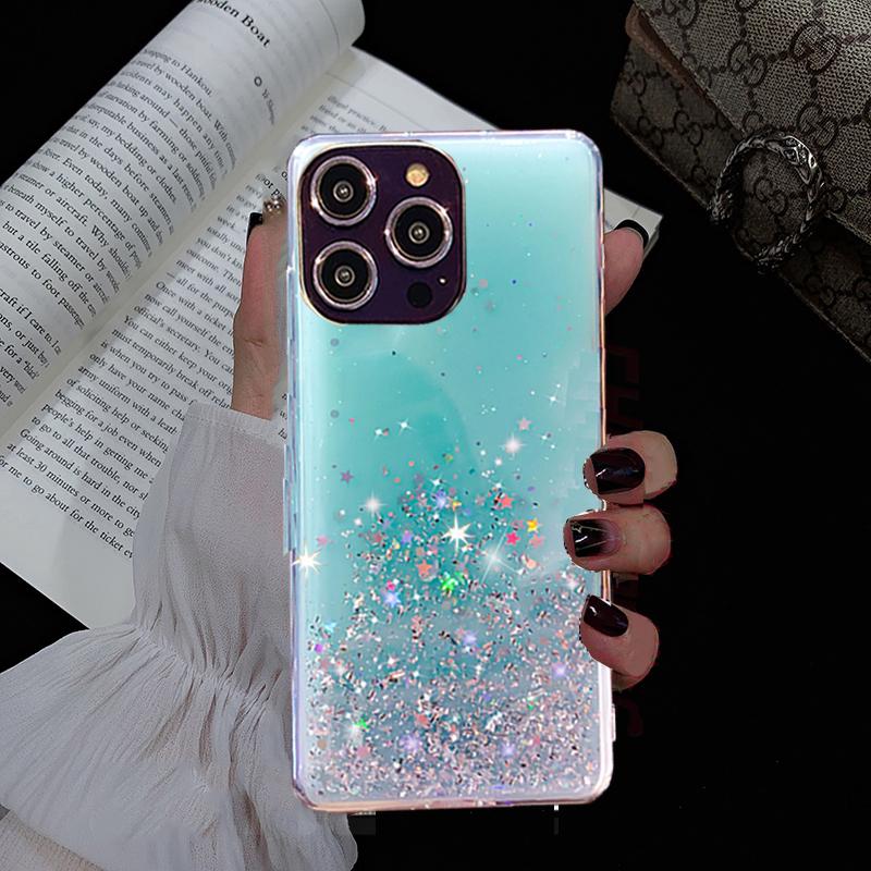 Clear Glitter Star Soft TPU Silicone Phone Case For iPhone 14 13 12 11 Pro Max Plus 14promax 13pro 12pro 11pro Bling Sequin Back Cover Shell