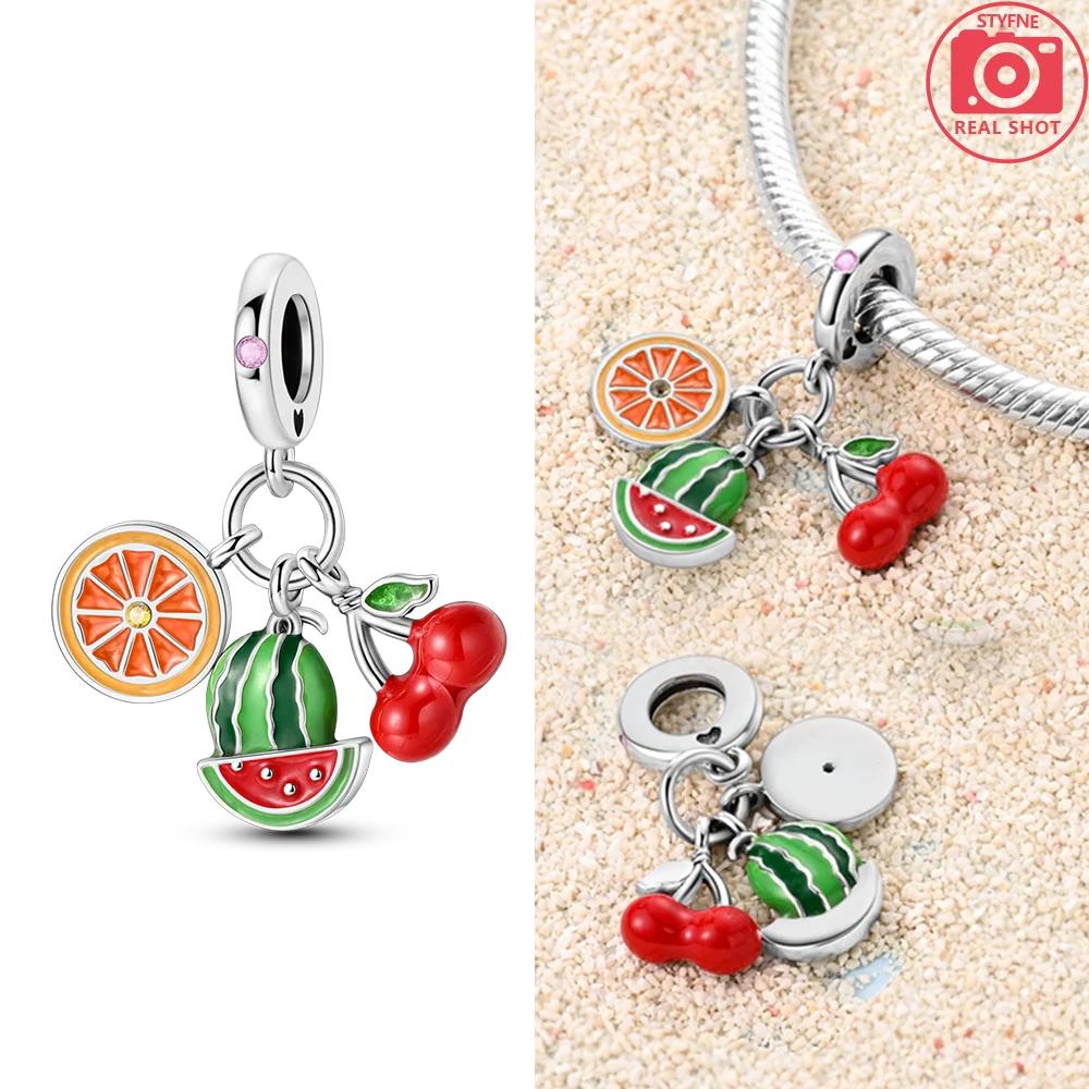 Color Strawberry Cherry Fruit Series Charms New Metal Beads Fit 3Mm Original Bracelets Make Your Own Birthday Accessory Gifts Elegant Fashion