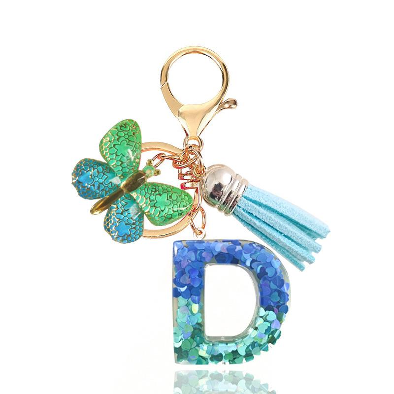 Blue Series 26 Epoxy Letter Keychain Holiday Love Fringe Accessories Gradual Change Butterfly Keychain
