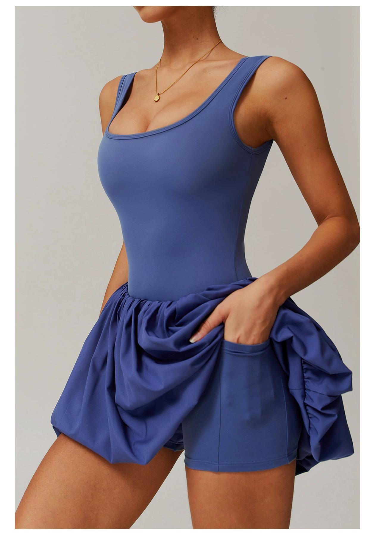 

Women s Nude Feel Two-Piece Sports Dress with Chest Pads and Waist-Cinching Tennis Skirt - Anti-Exposure Base Layer, with Pockets L