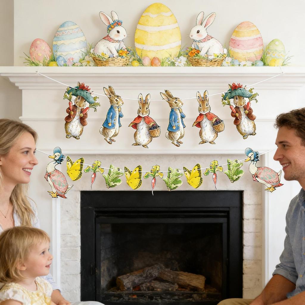 Happy Easter Banner Bunny Butterfly Easter Banner Garland Signs Spring Themed Easter Day Decorations for Home