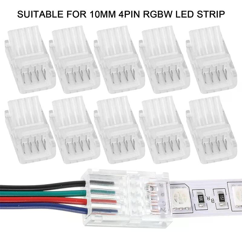 5/10/15Pcs 4Pin Solderless RGB LED Strip Connectors 10mm Quick Adapters For 5050 Multi-Color Track Lighting