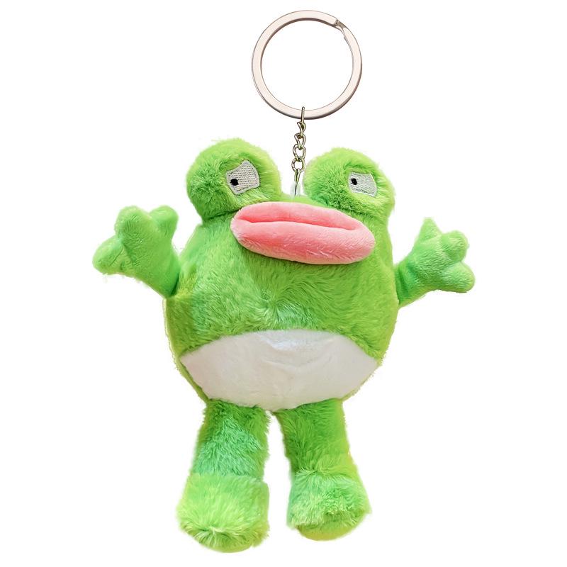 Plush Big Mouth Frog Cartoon Keychain: Cute Backpack Pendant for Students, Fun Couple Gift for Back To School