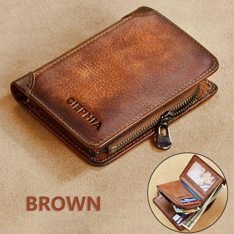Genuine Leather Wallets for Men Vintage Short Multi Function Business Purse RFID Blocking Zipper ID Credit Card Holder Money Bag