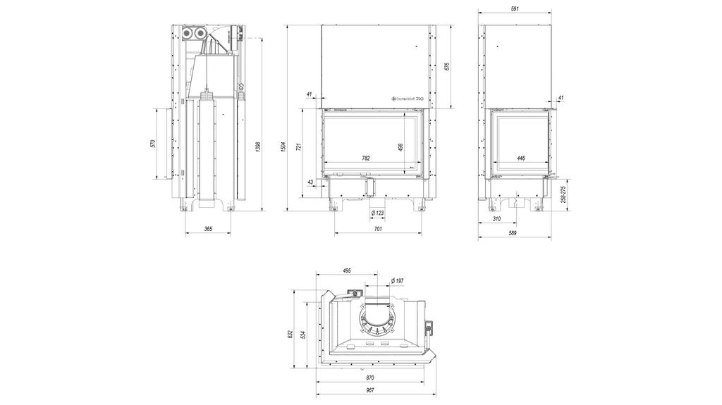 Steel fireplace KRATKI MBA left 17 kW Ø 200 Lift-up self closing door