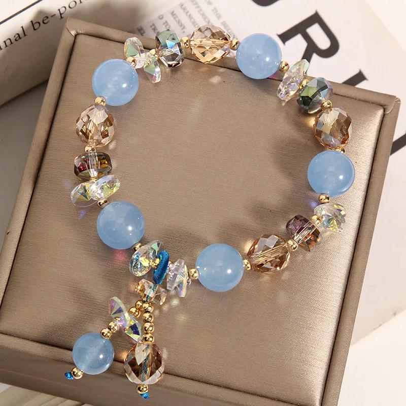 8mm Natural Crystal Bracelet Fashion Women's Light Luxury Jade Pendant Student Friend Strand Bracelets Birthday Party Jewelry