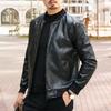Men Jacket Autumn Winter Faux Leather Stand Collar Zipper Thick Warm Zipper Pocket Long Sleeves Casual Regular Fit Solid Color Male Casual Coat