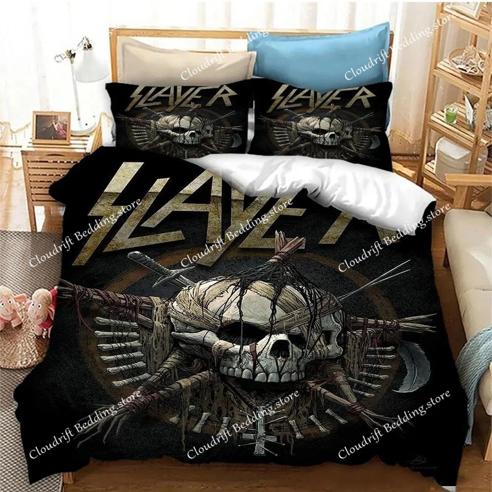 Slayer Heavy Metal Band Music Set povlečení,Povlak na přikrývku Souprava na přikrývku Povlak na polštář,King Queen Size Ložní souprava pro chlapce