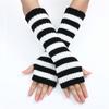 A Pair Women's Fashionable Striped Fingerless Mittens Girls Long Knit Gloves for Warmth Winter Glove
