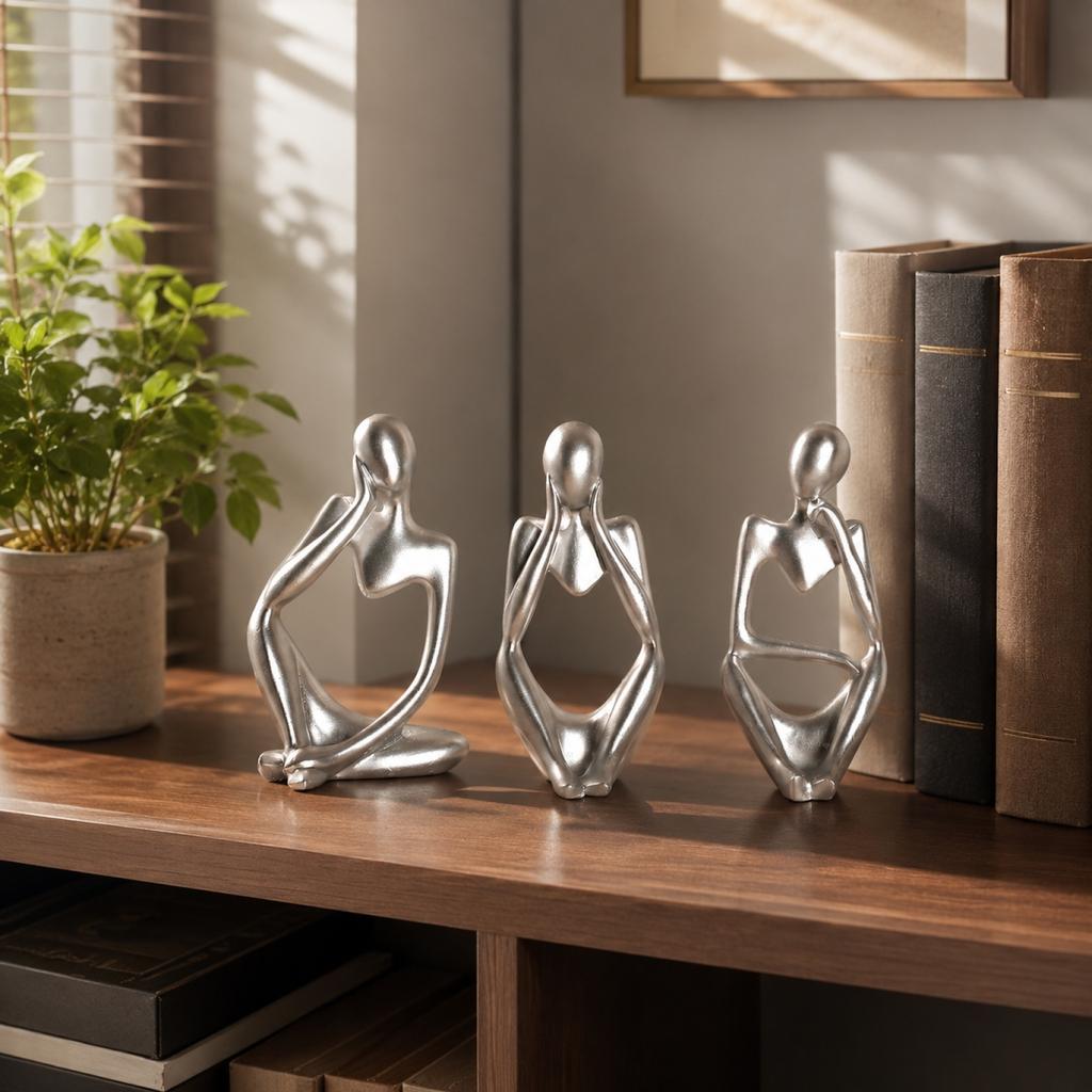 Abstrakt Harts Tänkare Figurset om 3 - Modern Skulpturdekor för Hemkontoret