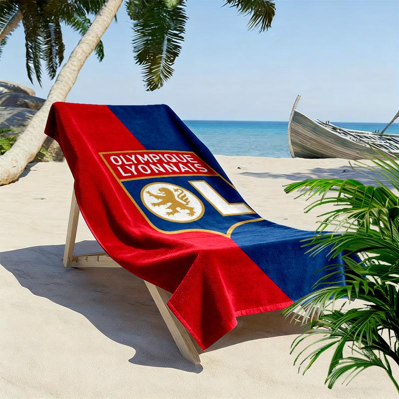 Asciugamano da Spiaggia Stampa Olympique Lyonnais, Asciugamano Grande Morbido Asciugatura Rapida per Spiaggia Campeggio Nuoto
