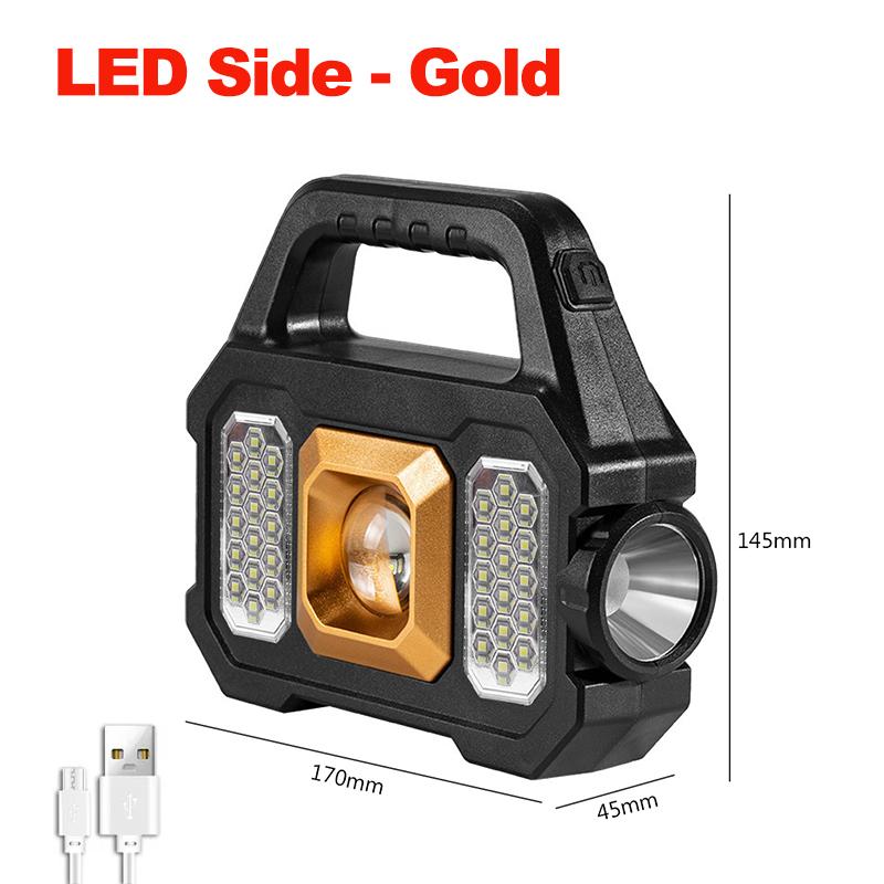 Solar Rechargeable Flashlight Portable Work Light 5 Modes Power Bank COB LED Side Light Emergency Lamp Outdoor Camping Repair