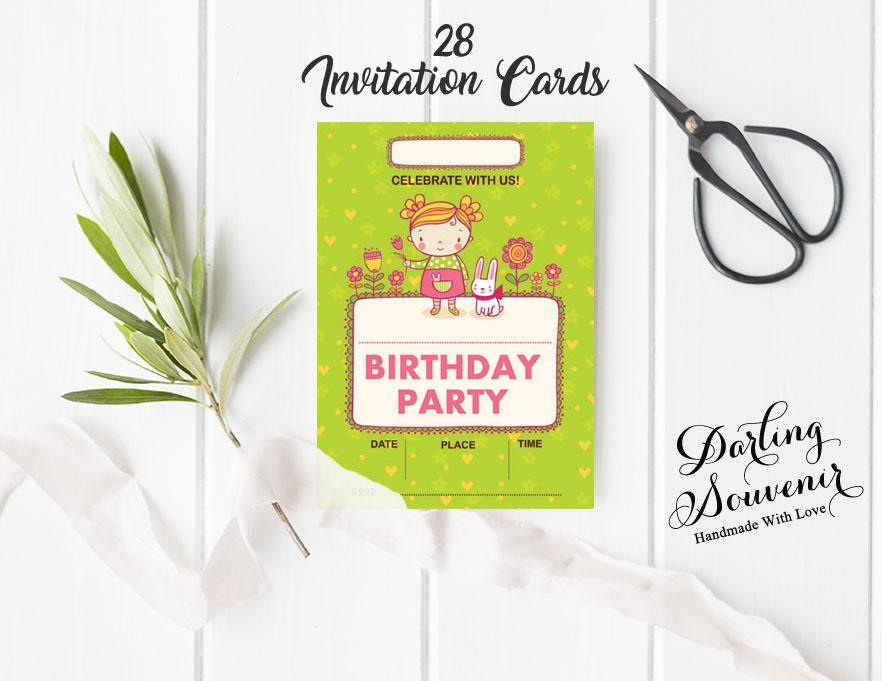 Cartão de convite de aniversário verde lembrança querida 28 peças preencher ou escrever em branco convida suprimentos para festas imprimíveis 5 x 7