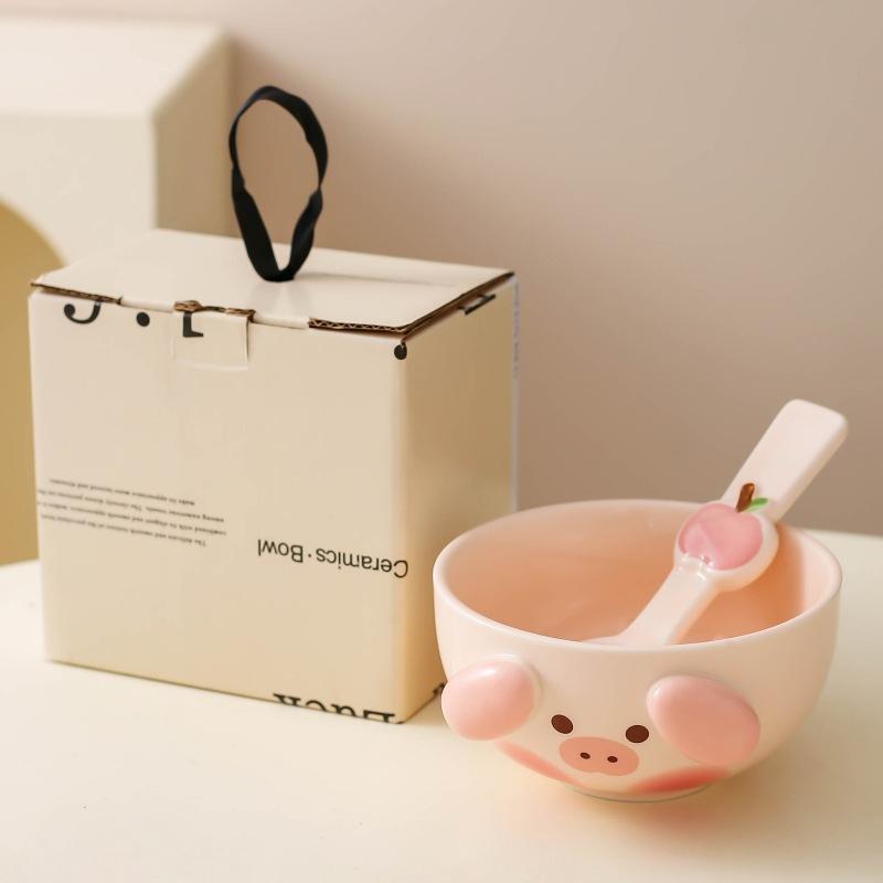 Cute Ceramic Bowl Girl Dessert Cartoon Personality Bowl Household Tableware Couple Rice Bowl Children's Breakfast Bowl Gift Box