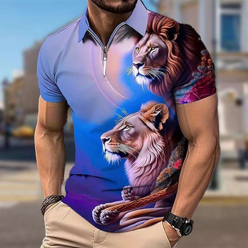 

Мужская рубашка поло повседневная на молнии с коротким рукавом модная повседневная на молнии лето весна стандартный крой анималистичные принты 3D принт рубашка 3XL