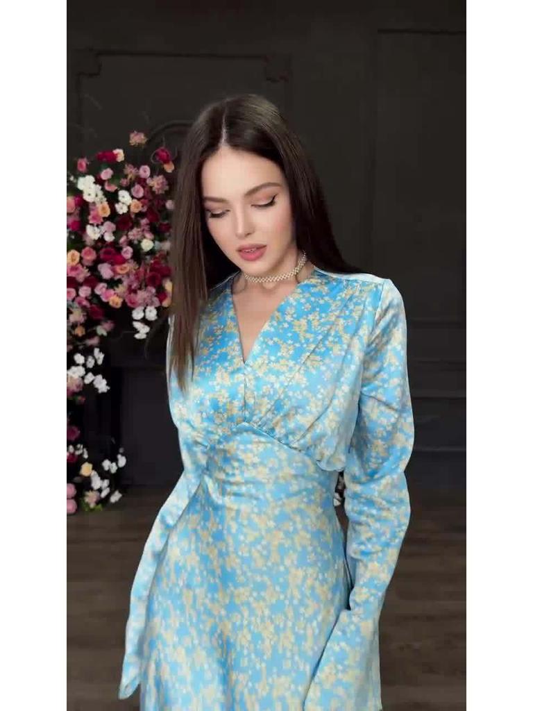 Elegant Long Sleeve V-Neck Dress - Beautiful, Sexy, Smooth, European and American Style (2025 Collection)