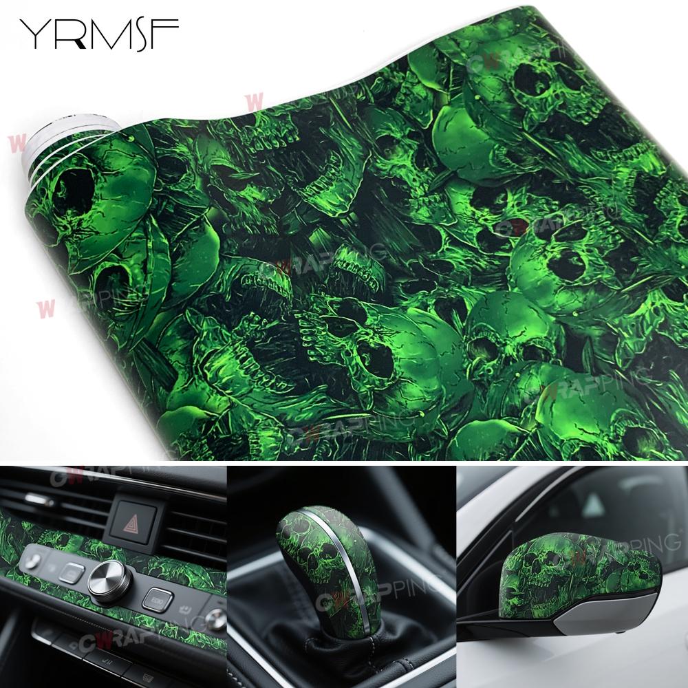 Green Skull Car Adhesive Vinyl for Car Protection Film Ghost Graffiti Bicycle Motorcycles Skateboard Green Wrap Car Accessories