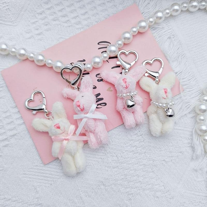 Key Holder for Students Heart Rabbit Keyring Phone Lanyard Mobile Phone Strap