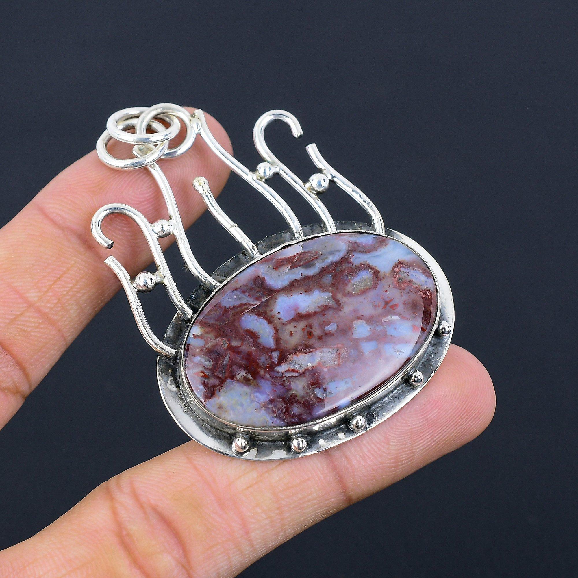 925 Sterling Silver Oval Rainbow Jasper Gemstone Handmade Anniversary Pendant