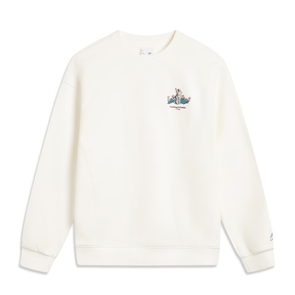 Li Ning Sports Lifestyle Series Versatile Comfortable Simple Casual Letter Animal Print Loose Shoulder Fleece Long Sleeve Sweatshirt AWDVC74-1