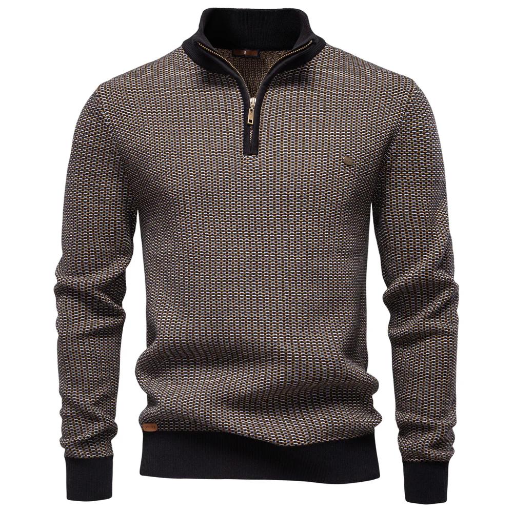 Classic Striped Knitwear Men Cotton Blend Sweater Mock Neck Warm Thickened Old Money Luxury Winter Sweaters for Men